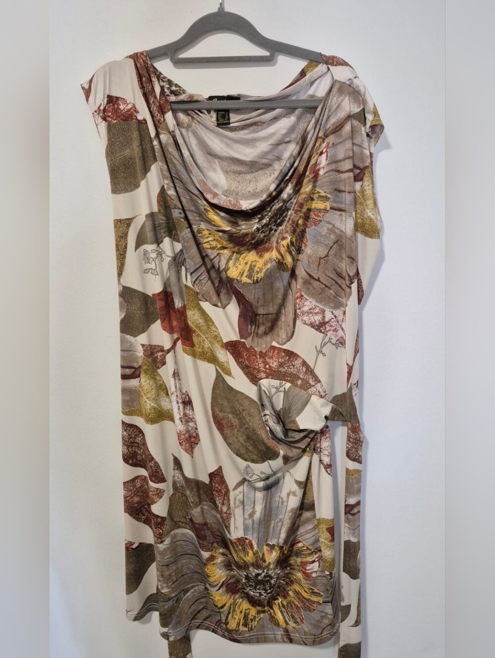 Cartise Painterly Draped Neck Blouse in Neutral & Yellow